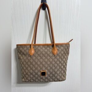 Dooney Bourke Brown Beige Maritime Rope Nautical Coastal Vacchetta Leather Tote